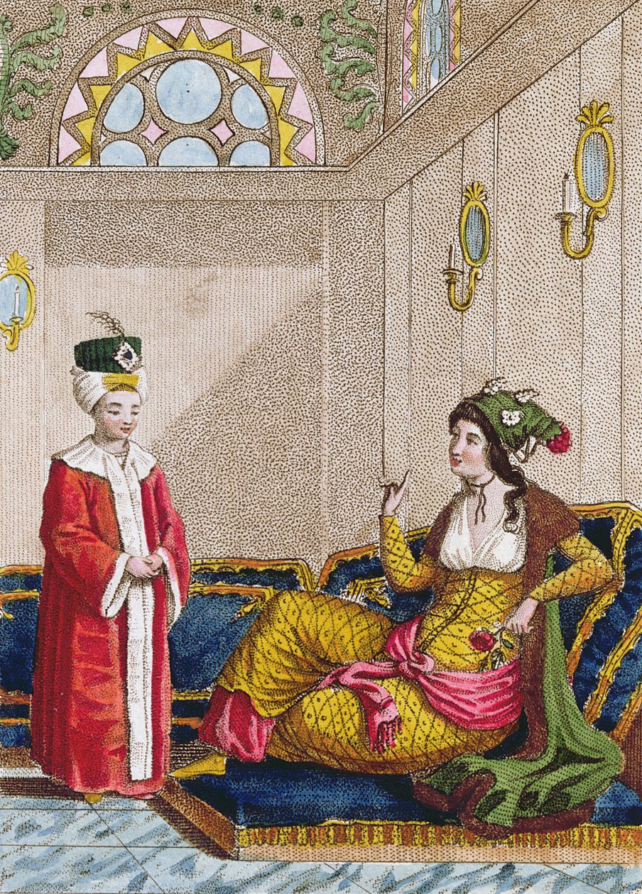 En Sevdiği Sultanla Osmanlı Veliahtı, 1813 dolayları (renkli gravür) by French School