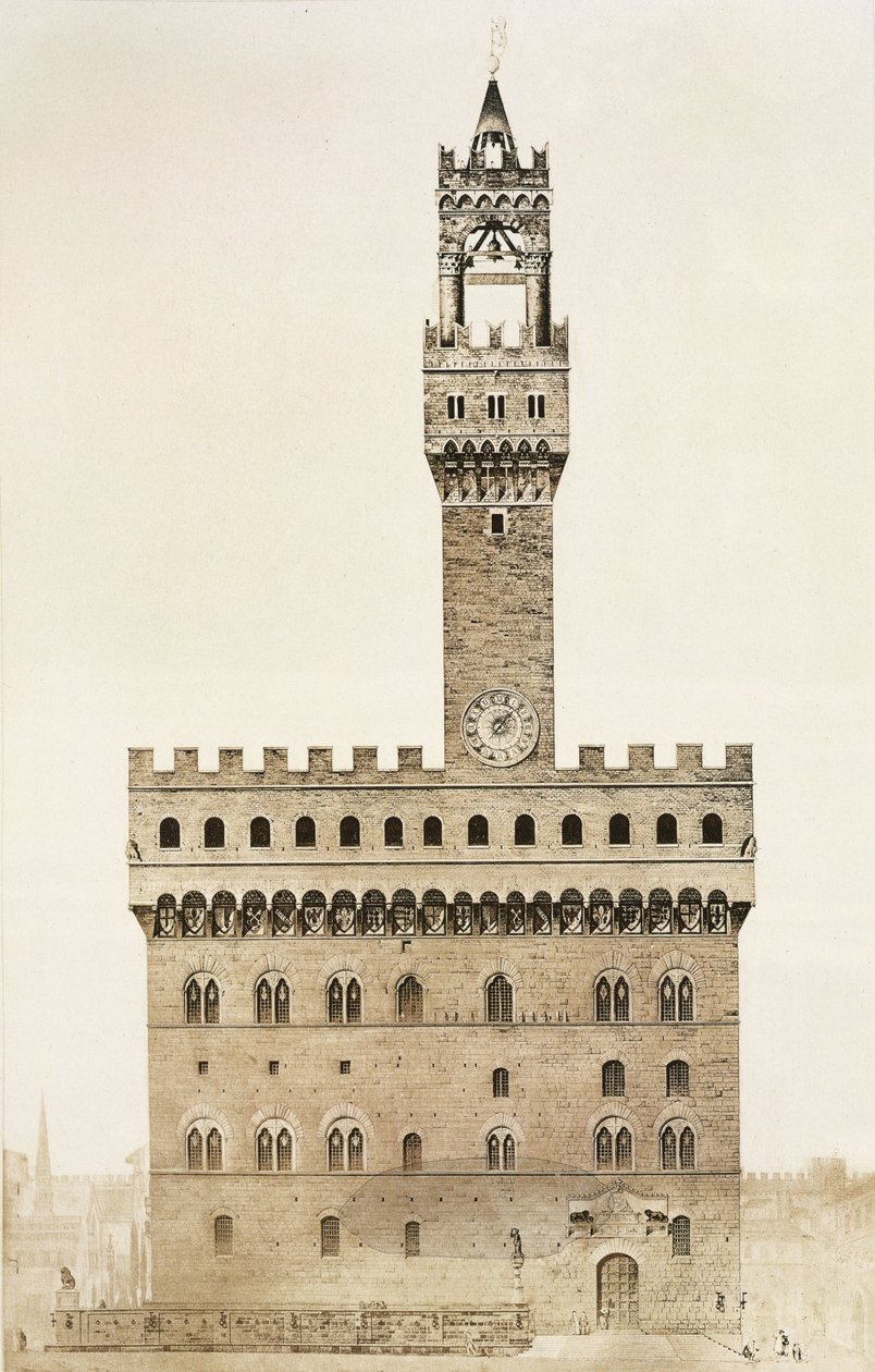 Orta Çağ ve Rönesans Mimari Parçalarından Palazzo Vecchio veya Palazzo della Signoria, Floransa, Jules Adolphe Chauvet (b.1828) tarafından oyulmuş by French School