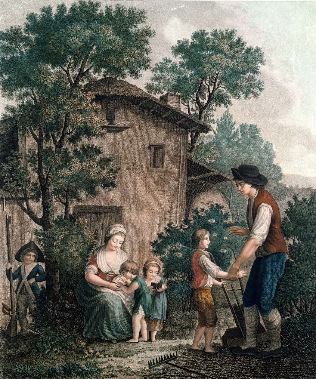 Ebeveynler Gerçek Öğretmenlerdir, 18. yüzyılın sonları (renkli gravür) by French School