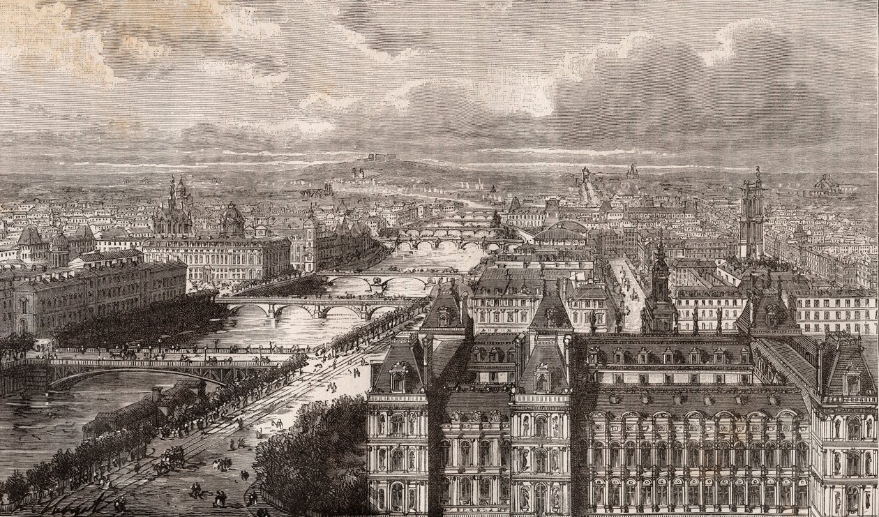 Paris - Seine - Köprüler - Saint-Gervais kulesinden alınan görünüm - V.-A. Malt Brown. 1884 by French School