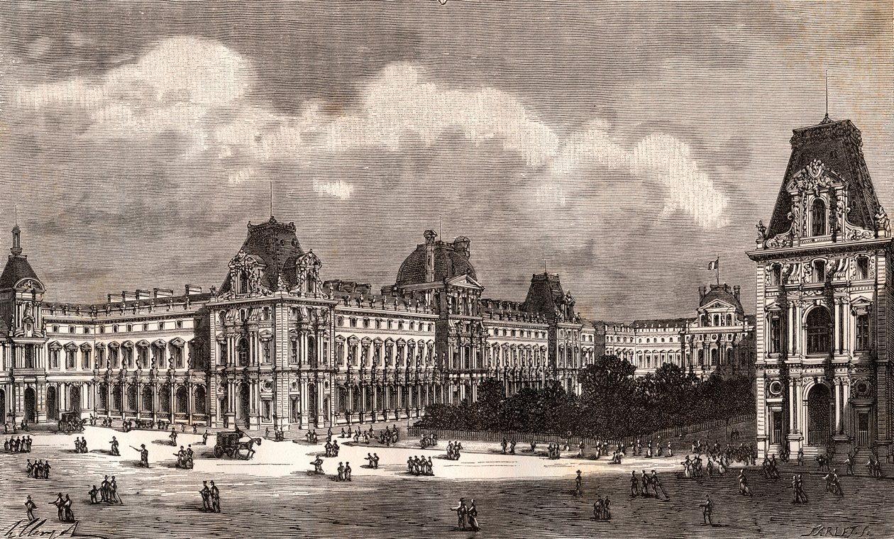 Paris Le Louvre - VA Malt-Brown'ın “La France illustree: coğrafya, tarih, yönetim istatistikleri” adlı gravürü. 1884 by French School