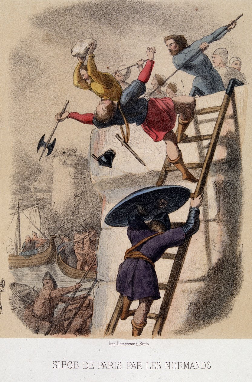 Normanlar tarafından Paris kuşatması (885) - litografi, 19. yüzyıl sonu by French School