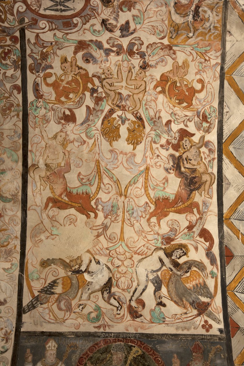 Bölge kilisesi (Solers Our Lady of Kilisesi). İç mekan. Nefler. Duvar resimleri. Detay. 16'ncı yüzyıl (?). by French School