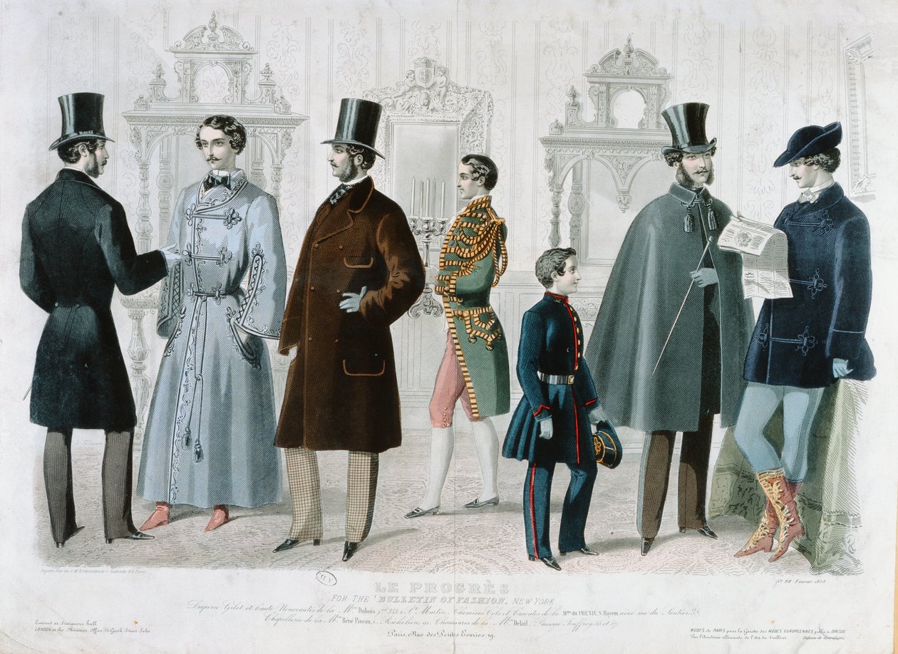 Moda Bülteni için Paris Moda Plakası, New York, Şubat 1858 (renkli gravür) by French School