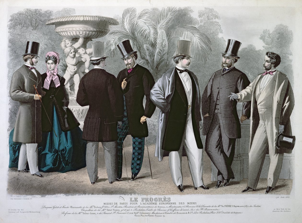 Le Progres için Paris Modası plakası, Haziran 1864 (renkli gravür) by French School
