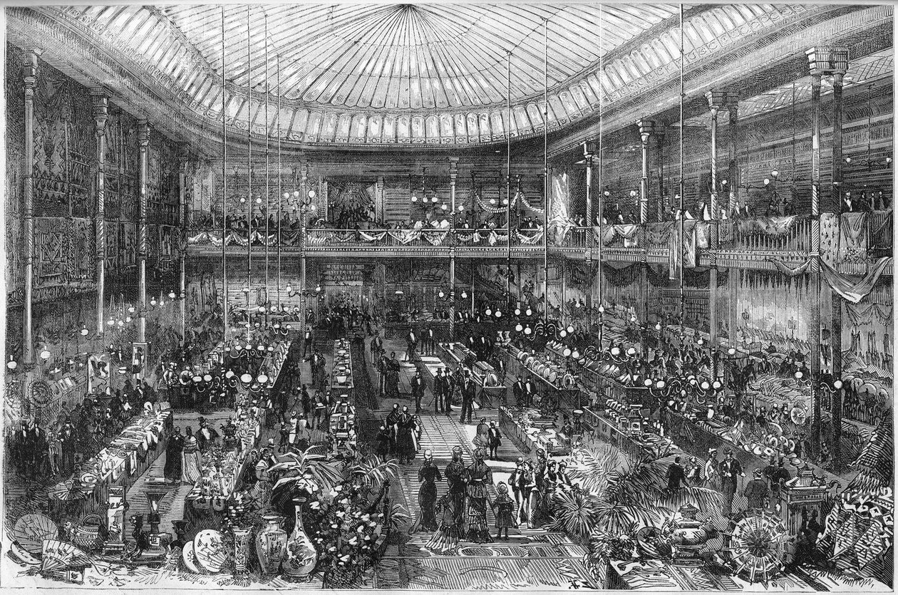 Paris'teki büyük mağazalar: 1878'deki Little Saint Thomas mağaza salonunun görünümü. Scott'ın “” The Illustrous World”, n°1124, 12 Ekim tarihli gravürü by French School