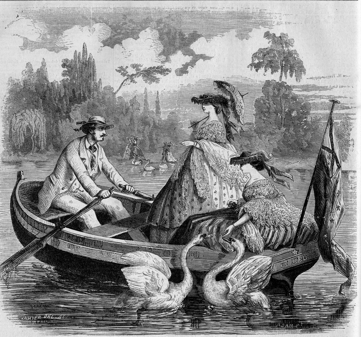 Paris modları, 1857 yazı: bir gölde tekne gezintisi. 26 Eylül 1857 tarihli “Le Monde Illustré” n°24
