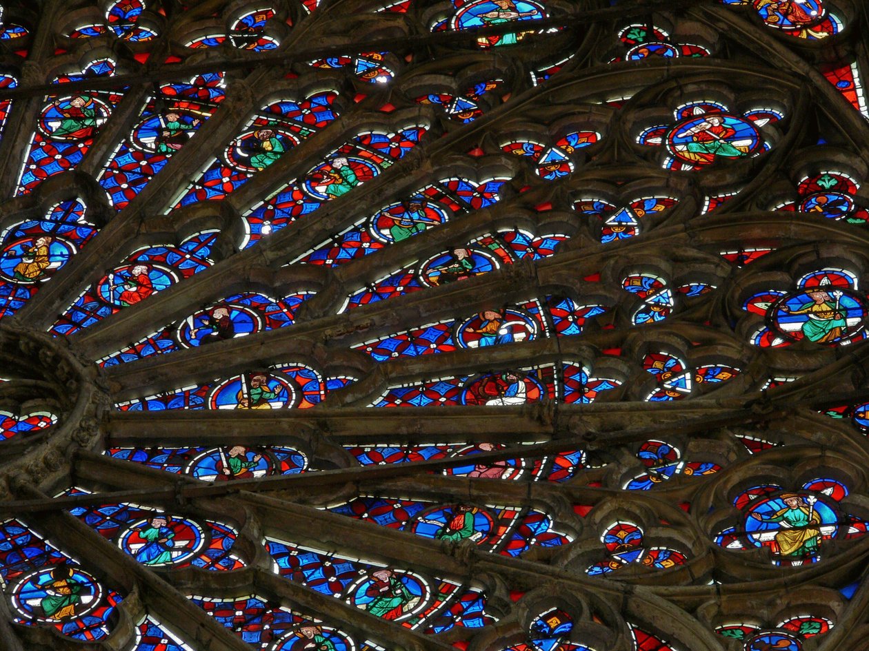 Kuzey gül penceresinin kısmi görünümü, c.1300 by French School