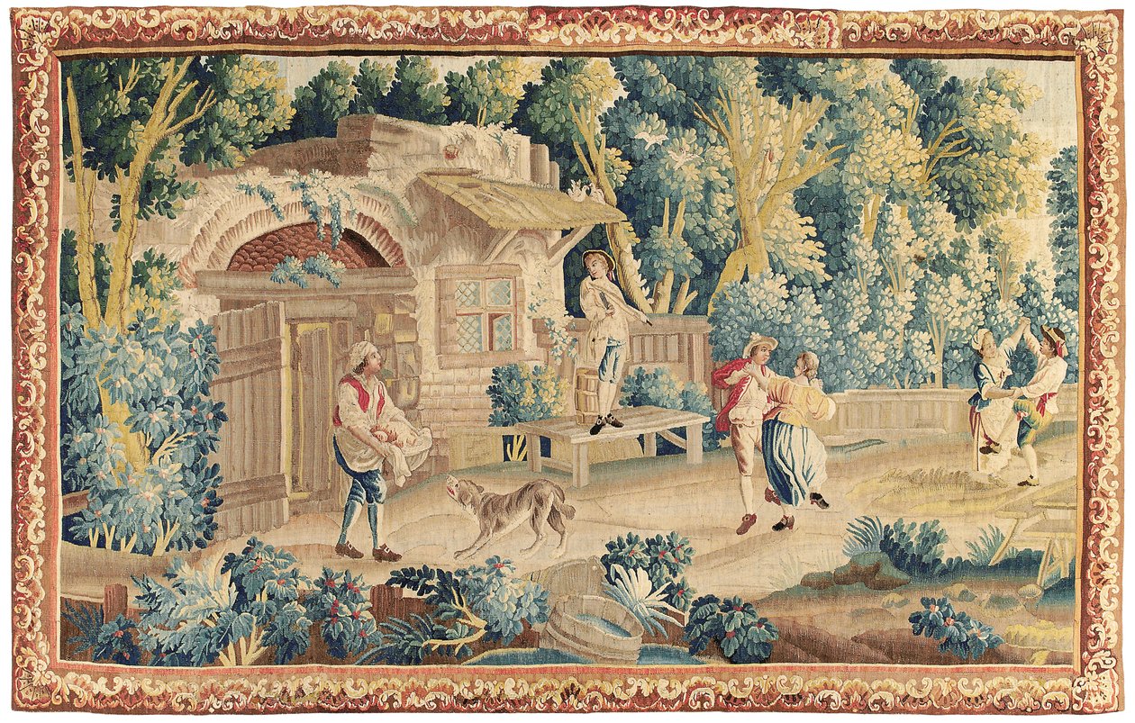 Pastoral goblen, Aubusson, 18. yüzyıl ortası by French School