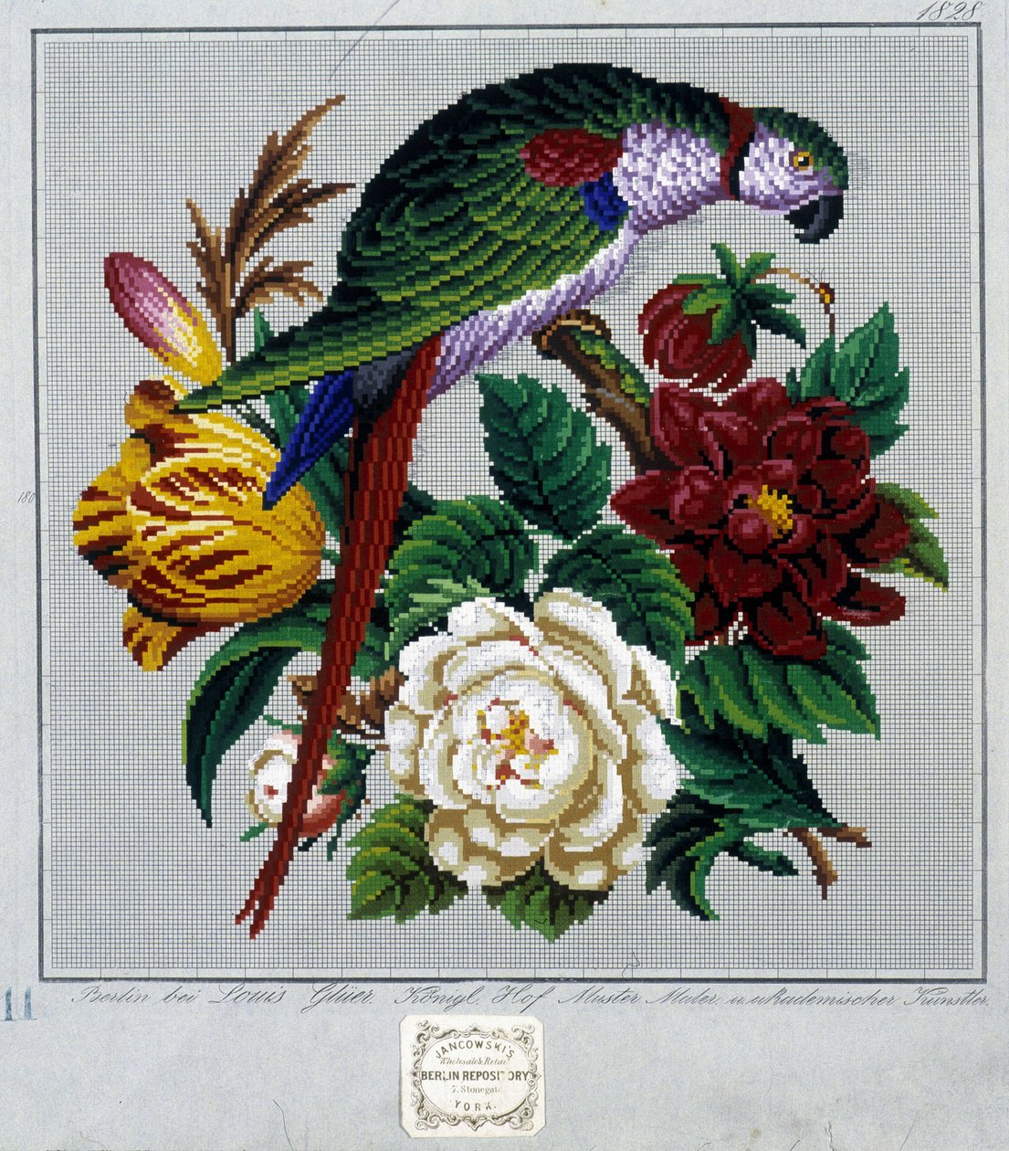 Kanaviçe işi nakış deseni (papağan) - “” Journal des Demoiselles” 1852