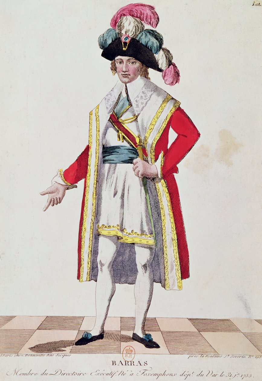 Paul Francois Jean Nicolas (1755-1829) Vicomte de Barras (renkli gravür) by French School
