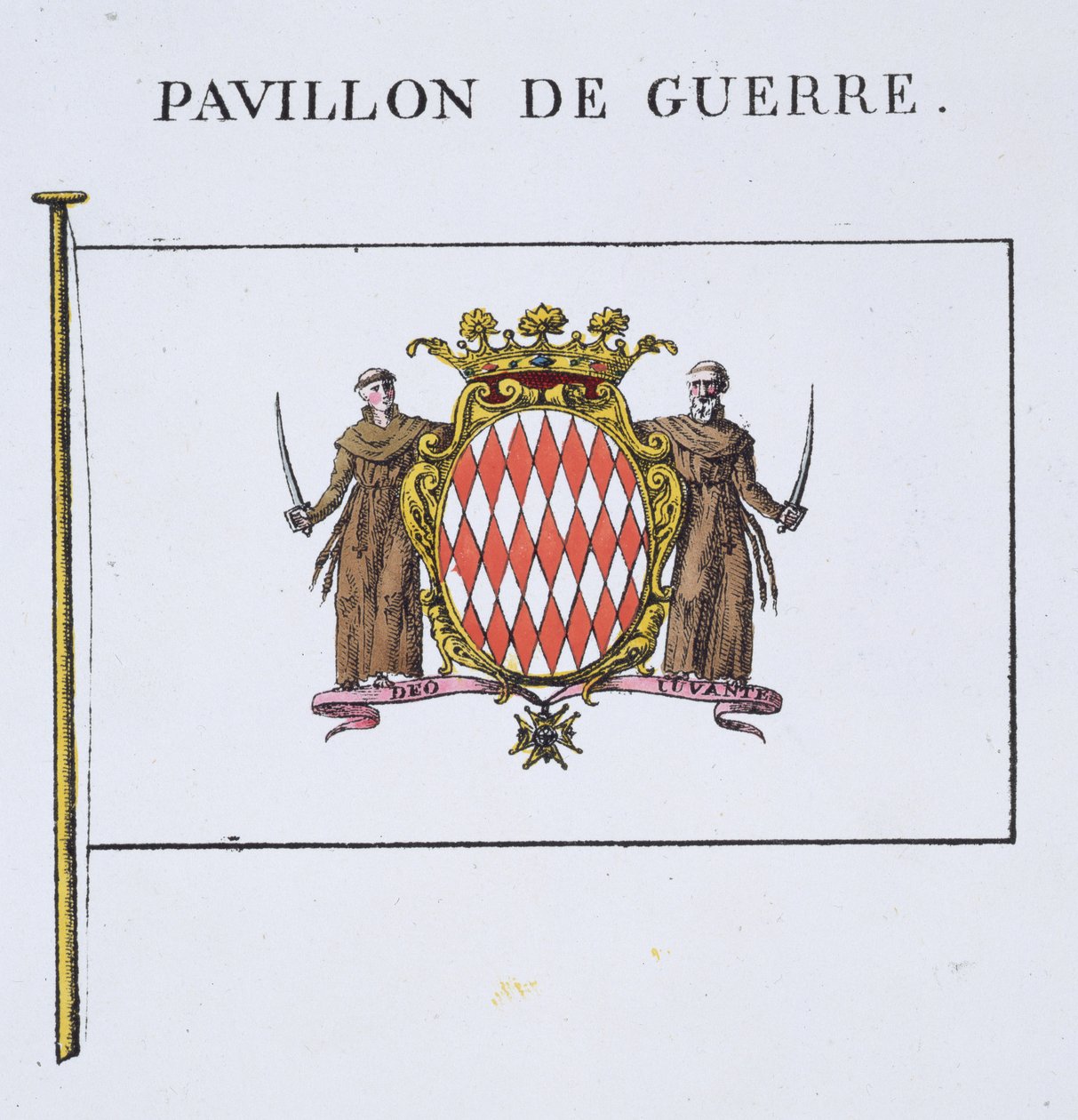 Pavillon de Guerre, Monaco Bayraklarından detay (bkz. 103834), Fransız Bayraklar kitabından, c.1819 by French School