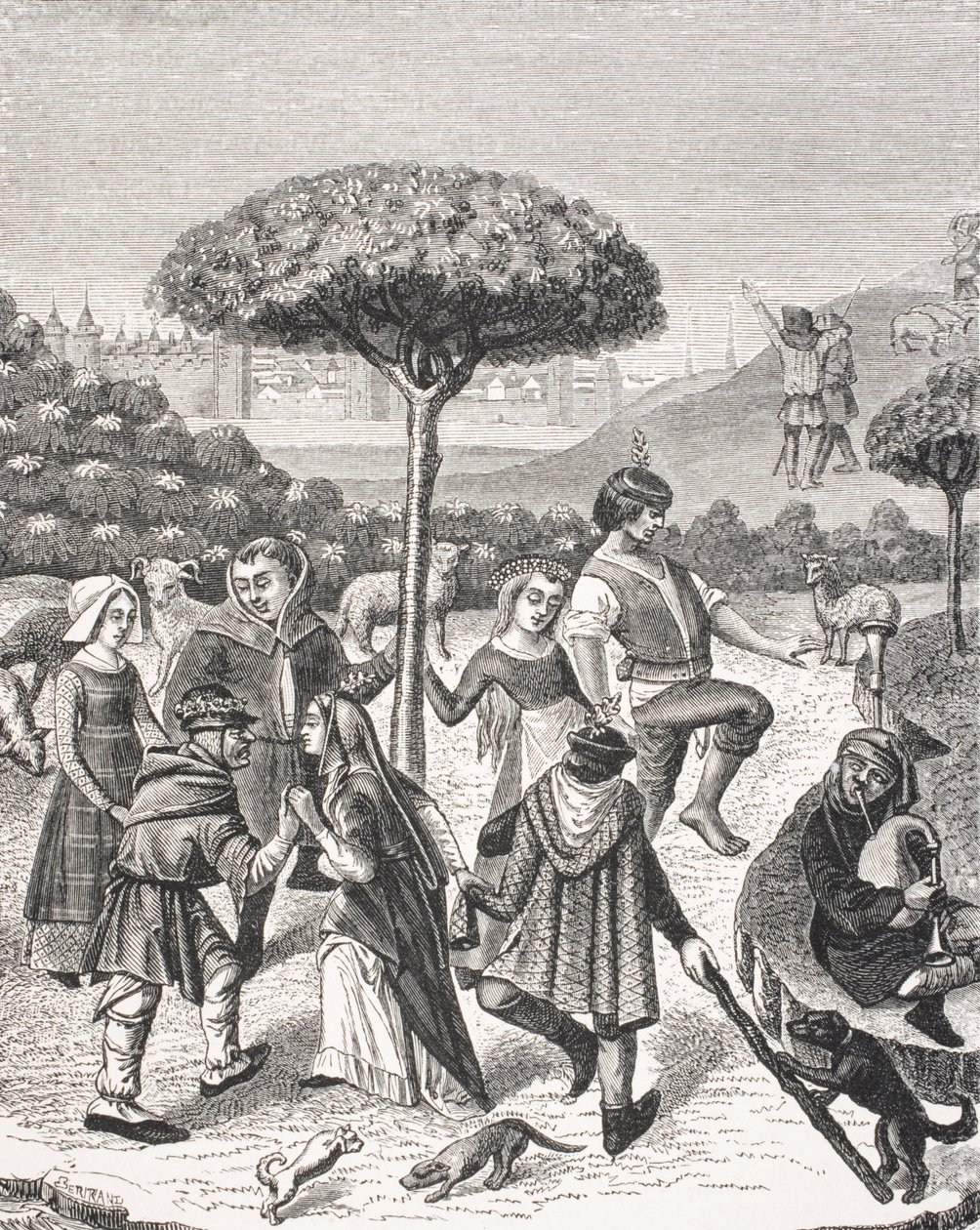 Peasant Dances of the May Feasts, after a miniature in a 15th century prayer book, from 