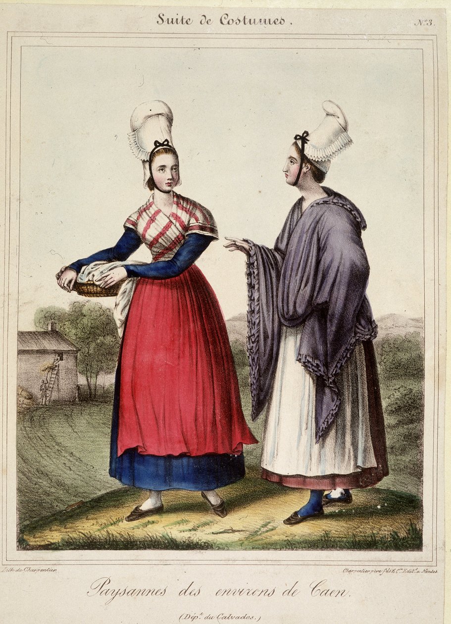 Caen civarındaki köylü kadınlar - litografi by French School