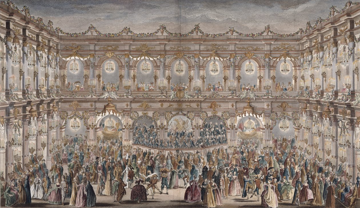 Hotel de Ville Avlusunda inşa edilen Balo Salonunun Perspektif Görünümü (renkli gravür) by French School
