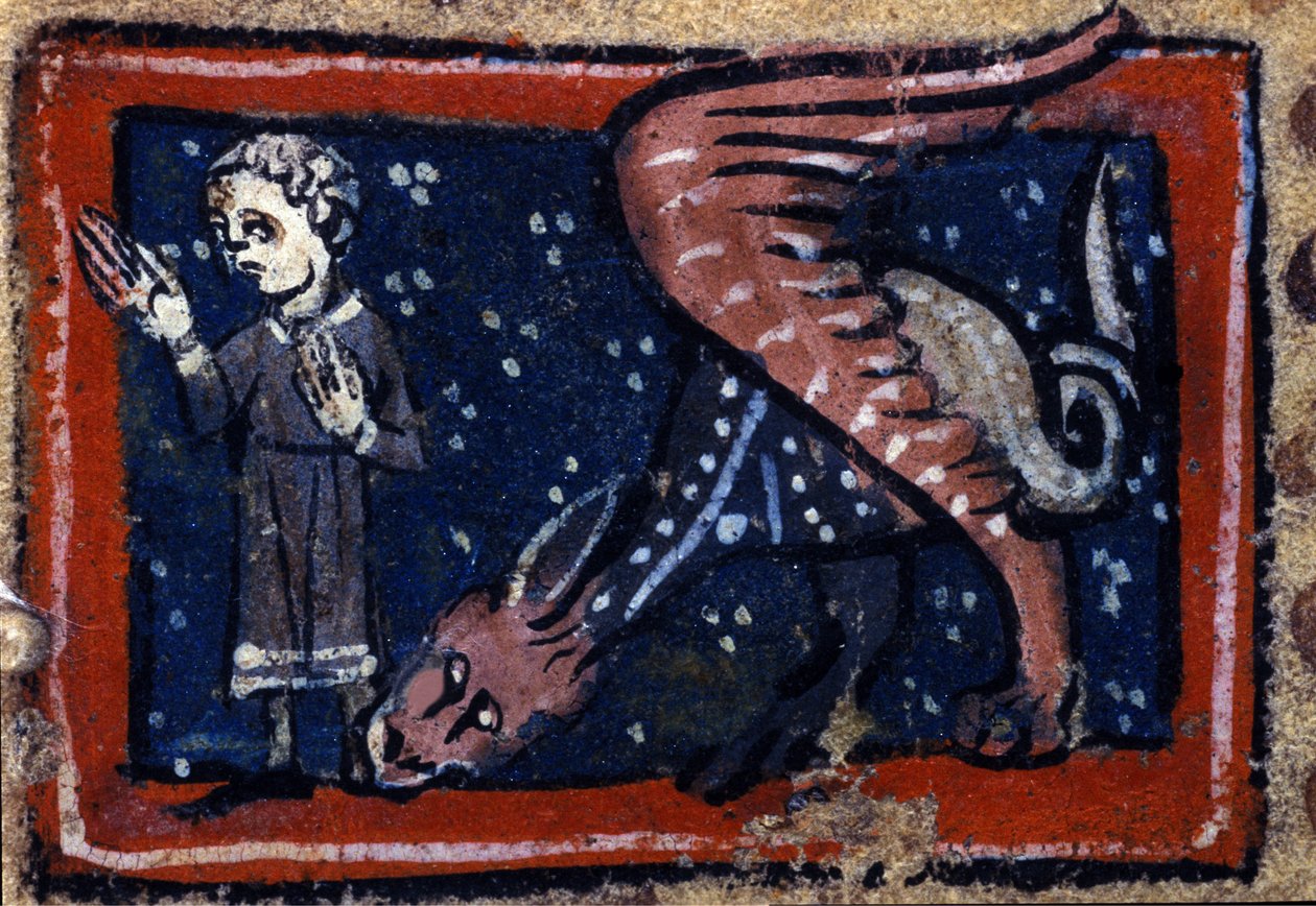 Peryton, 14. yüzyılın bir Fransız hayvanat bahçesinden yararlanıyor. Biblioteca Trivulziana. by French School