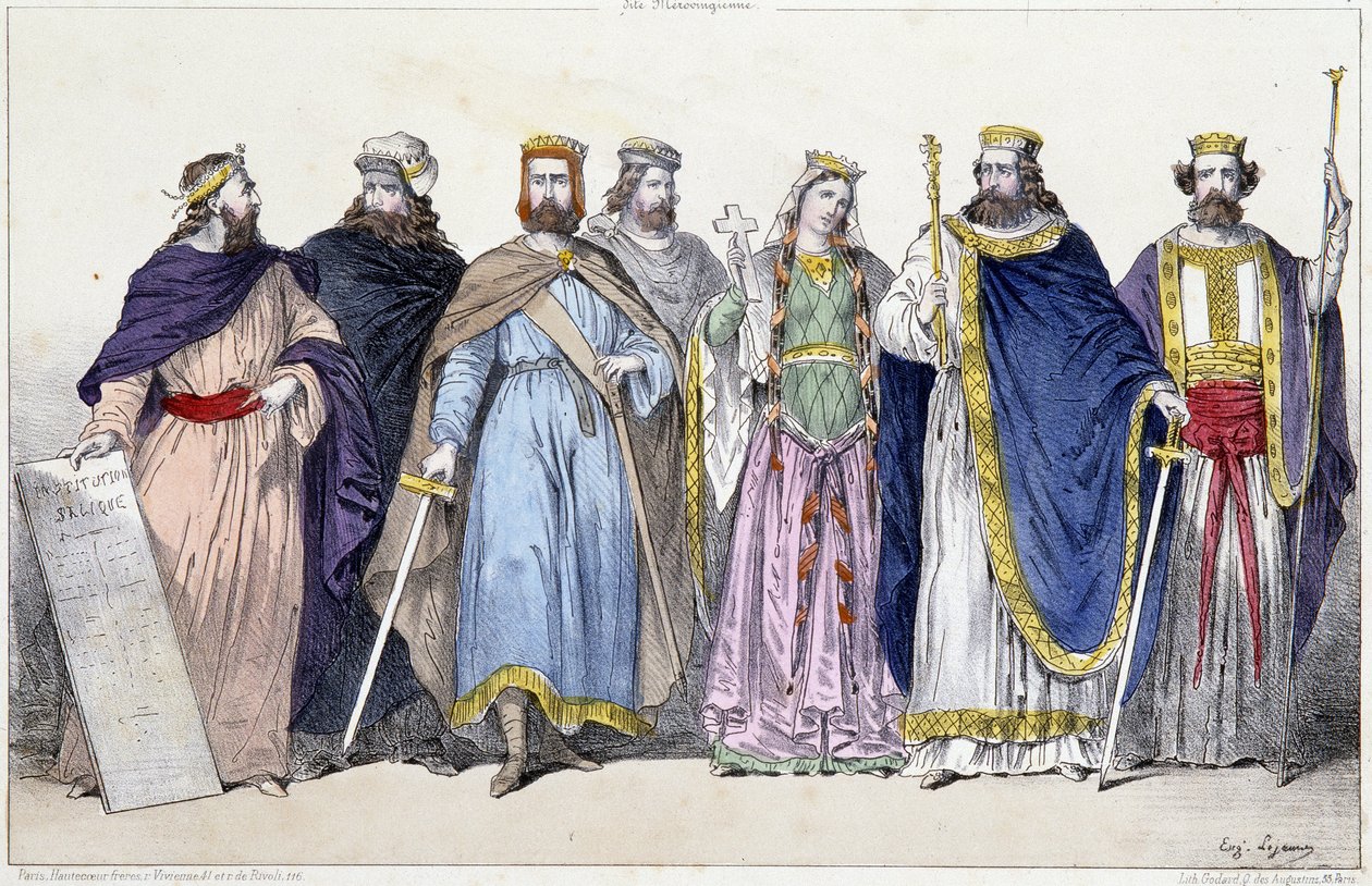 Pharamond, Clodion, Merovee, Childeric, Clotilde, Clovis 1er ve Childebert 1er - “Fransız monarşisi baskılarda”” by French School