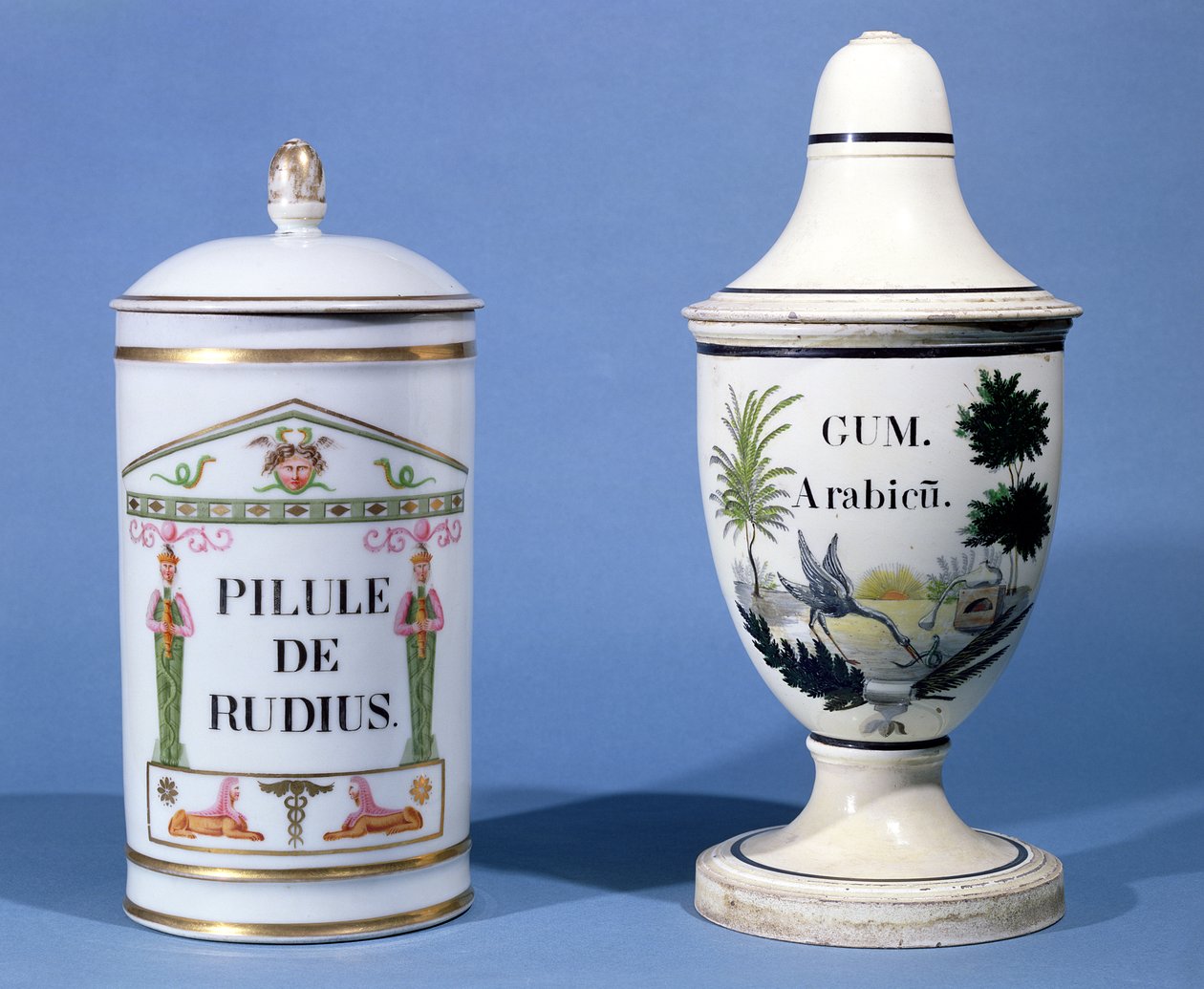 Pilule de radius ve Gum Arabic (fayans) için farmasötik kavanozlar by French School