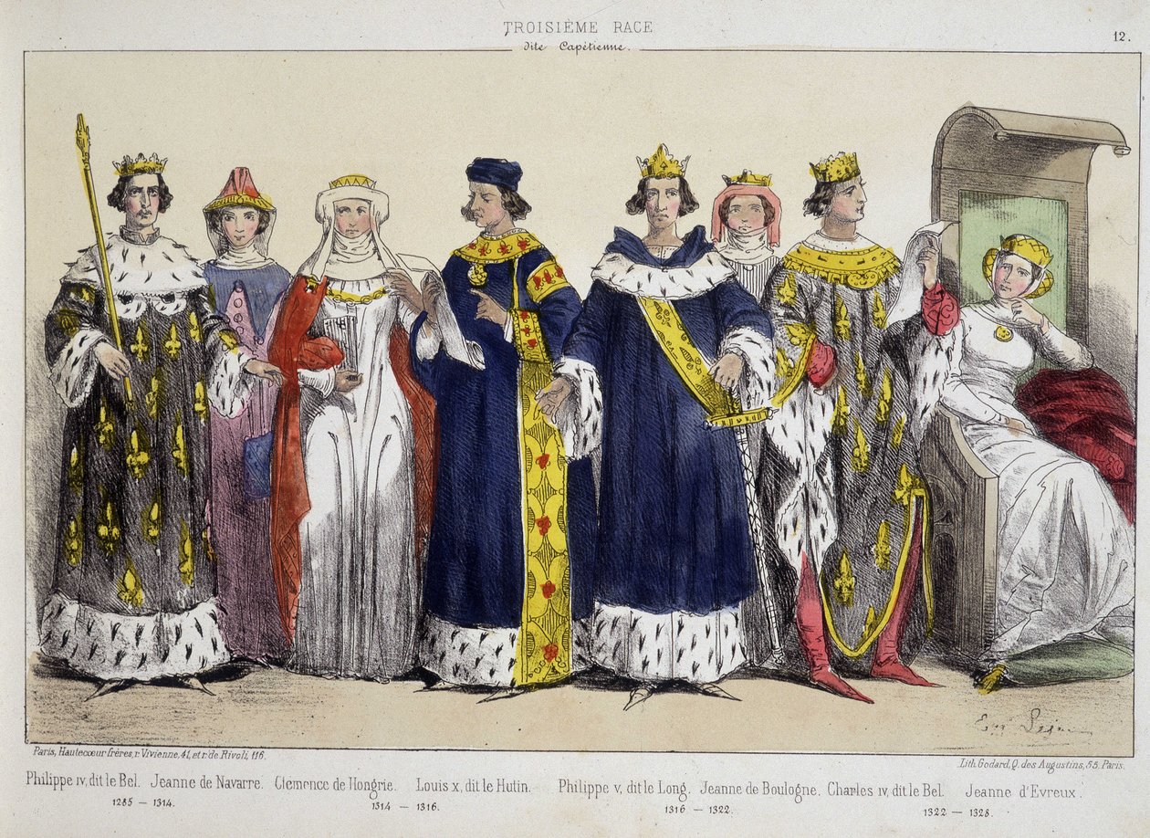 Philip IV the Bel, Jeanne de Navarre, Macaristan Clemence, Louis X Le Hutin, Uzun Philippe V, Jeanne de Boulogne, Charles IV the Bel, Jeanne d