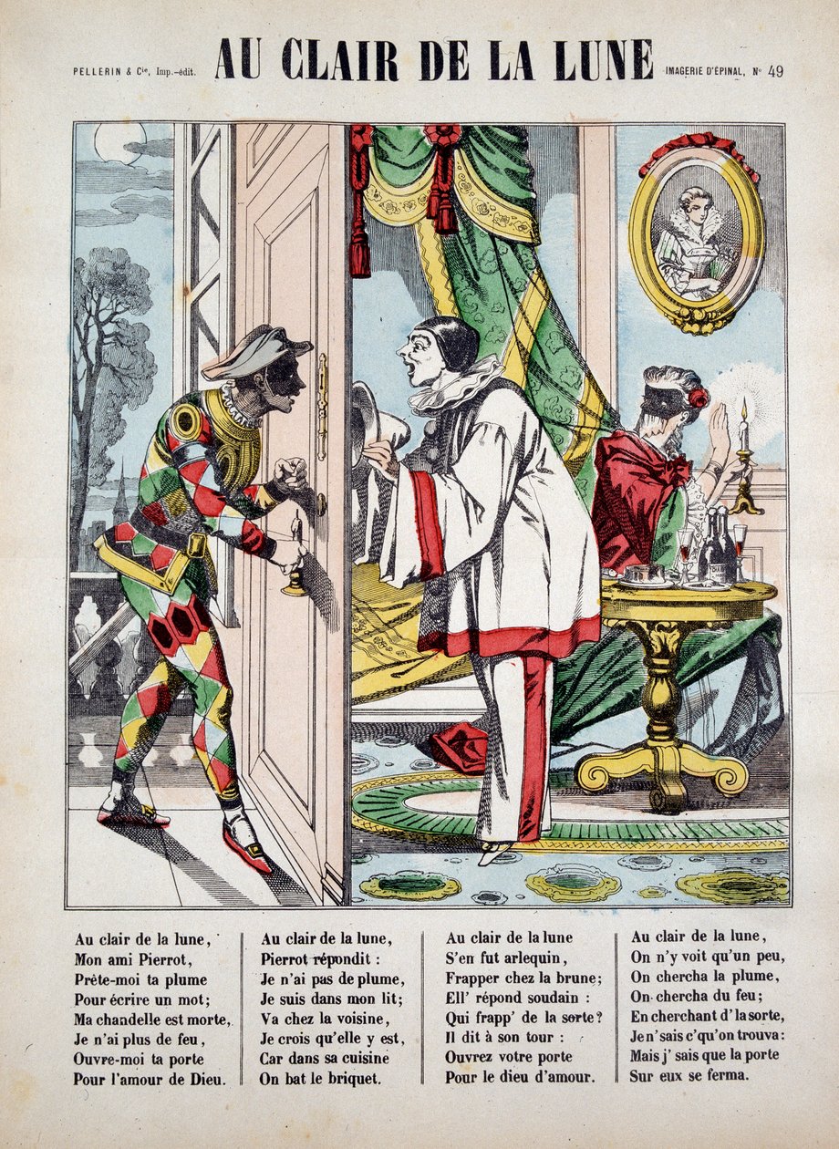 Pierrot, Harlequin ve komşusu hasta. “Au clair de la lune” şarkısından, Epinal
