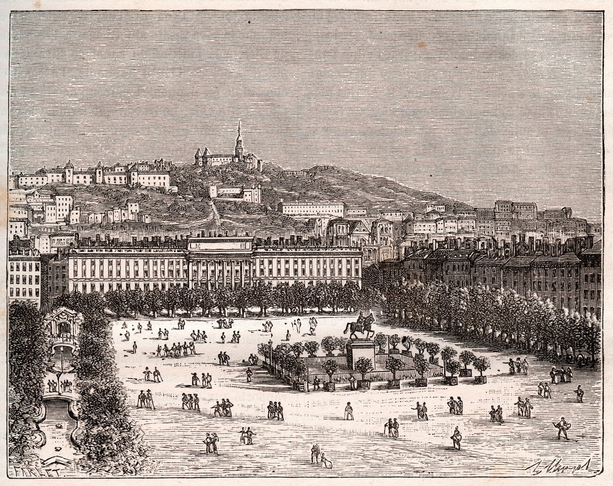 Place Bellecour veya Place Louis-le-Grand - la plus grande place de Lyon - V.-A. Malt-Kahverengi. 1884 by French School