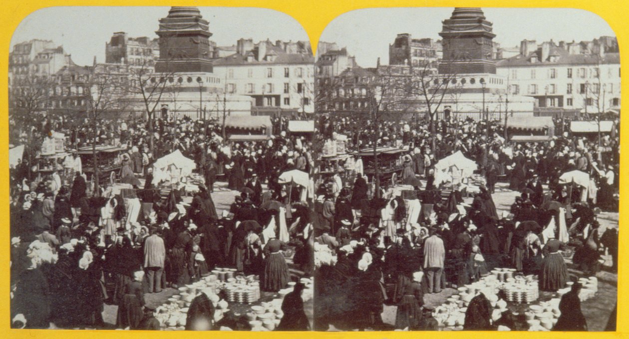 Place de la Bastille, jambon fuarı, Paris, stereoskopik görünüm, 1860 dolayları by French School
