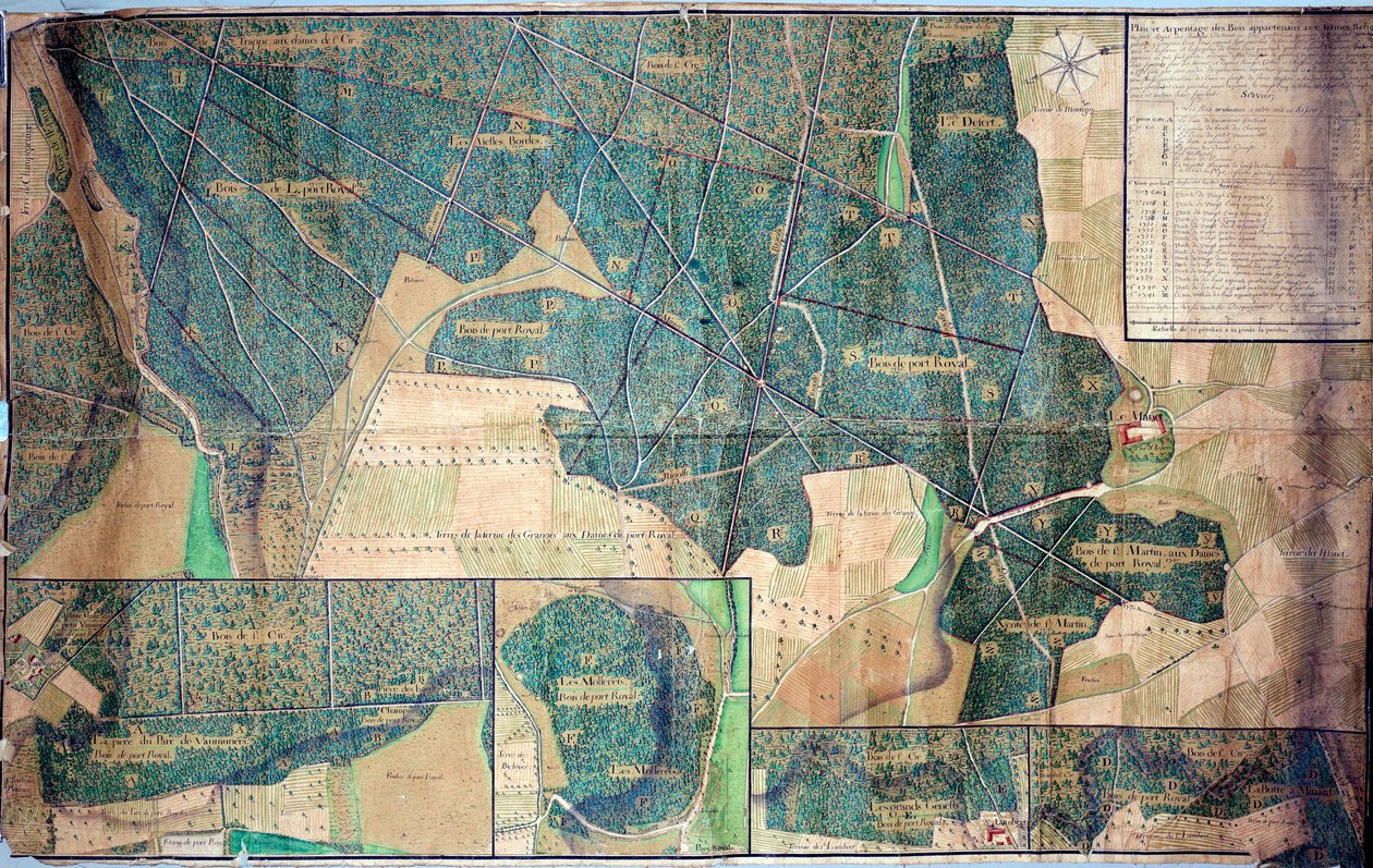 Port Royal des Champs (Port-Royal-des-Champs) rahibelerine ait ormanın planı ve araştırması 1723 Paris, Archives nationales by French School