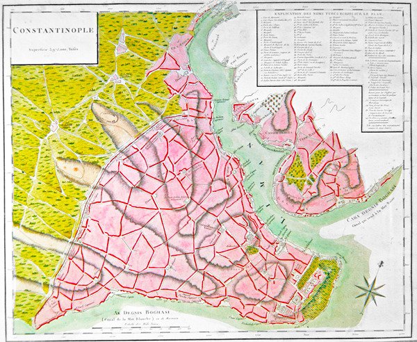 Konstantinopolis Planı (el renkli gravür) by French School