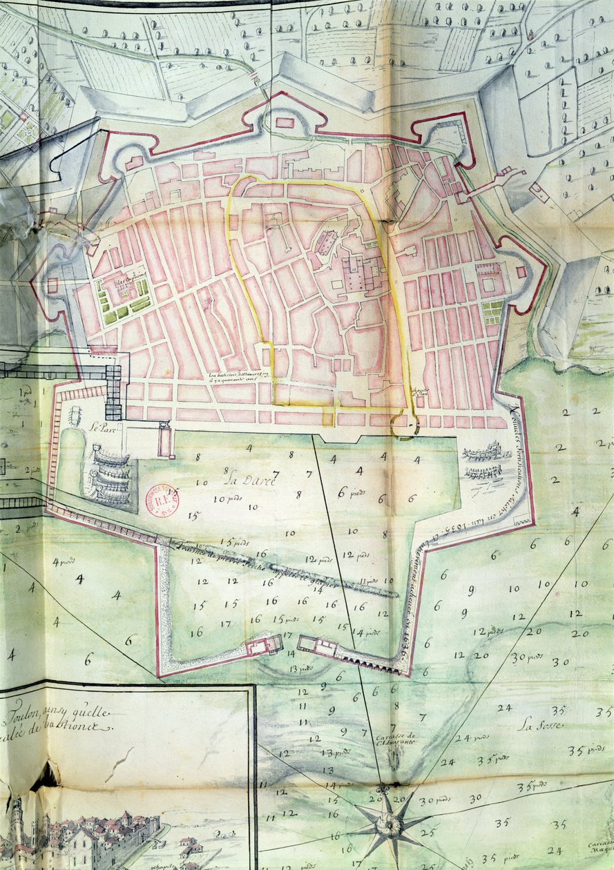 Toulon Planı, 1669 (kağıt üzerinde kalem & mürekkep ve wc) by French School