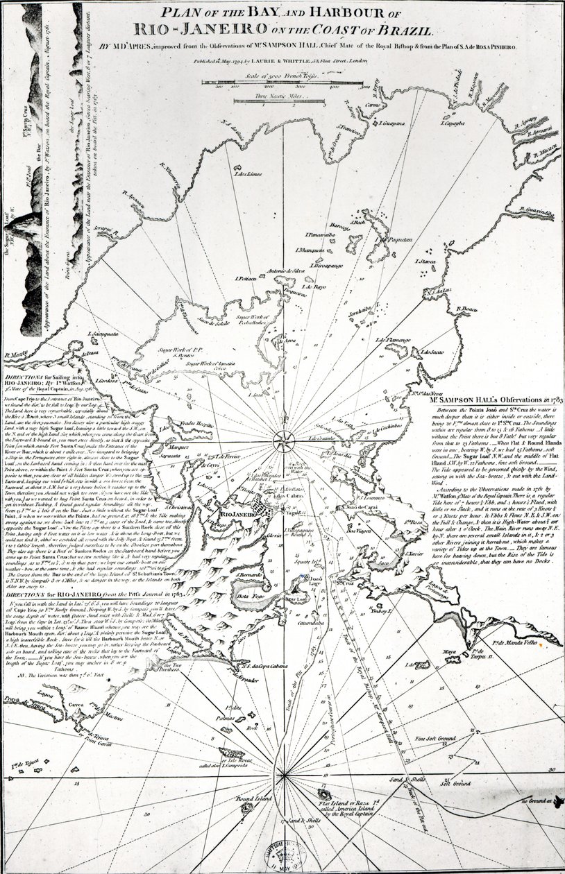 Brezilya kıyısındaki Rio de Janeiro Körfezi ve Limanının Planı, 1794 by French School