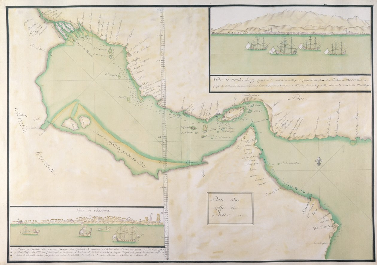 Basra Körfezi Planı (el renkli gravür) by French School