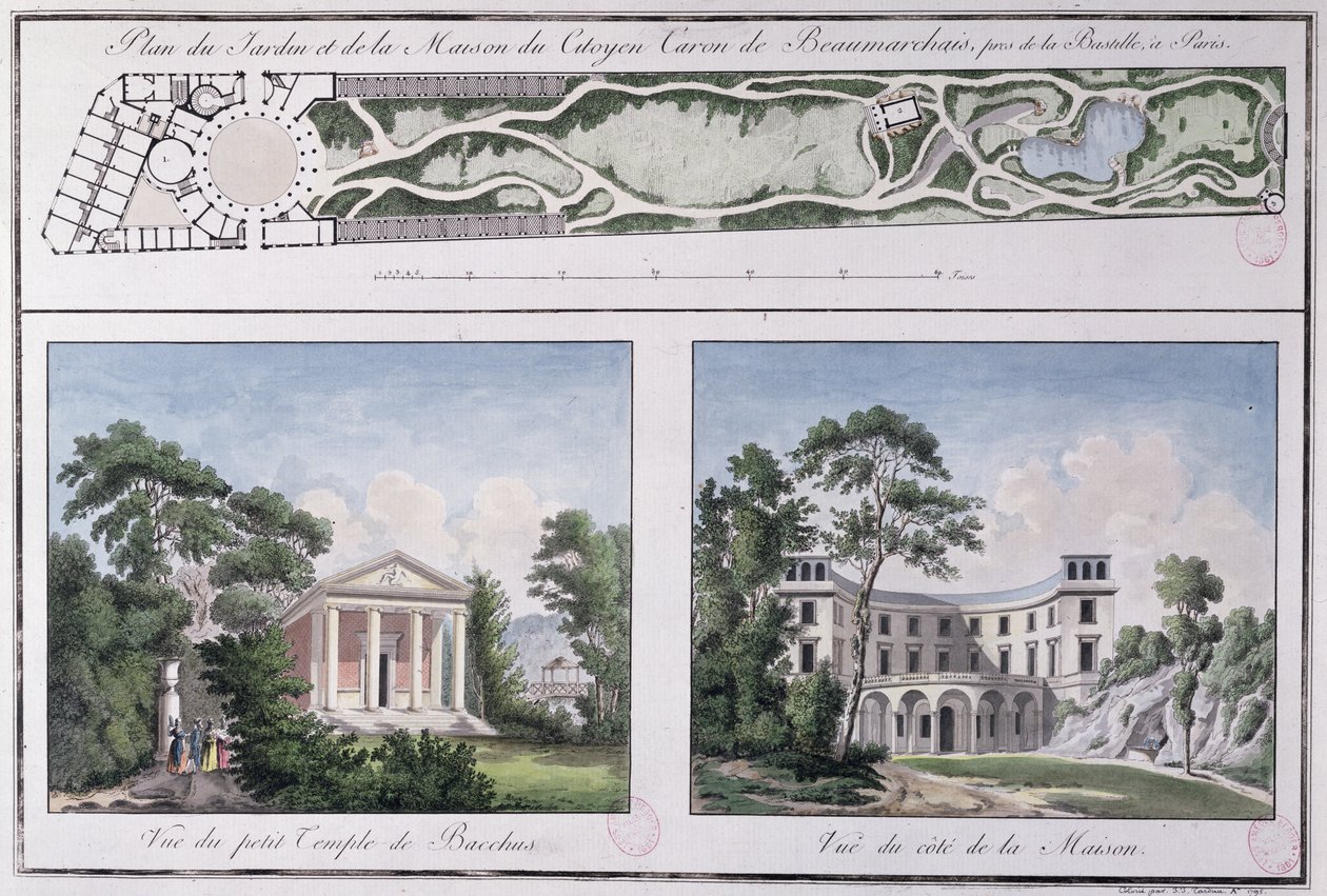 Lemoine tarafından Pierre Augustin Caron de Beaumarchais (1732-99) için inşa edilen bahçe ve evin planı, c.1784 by French School