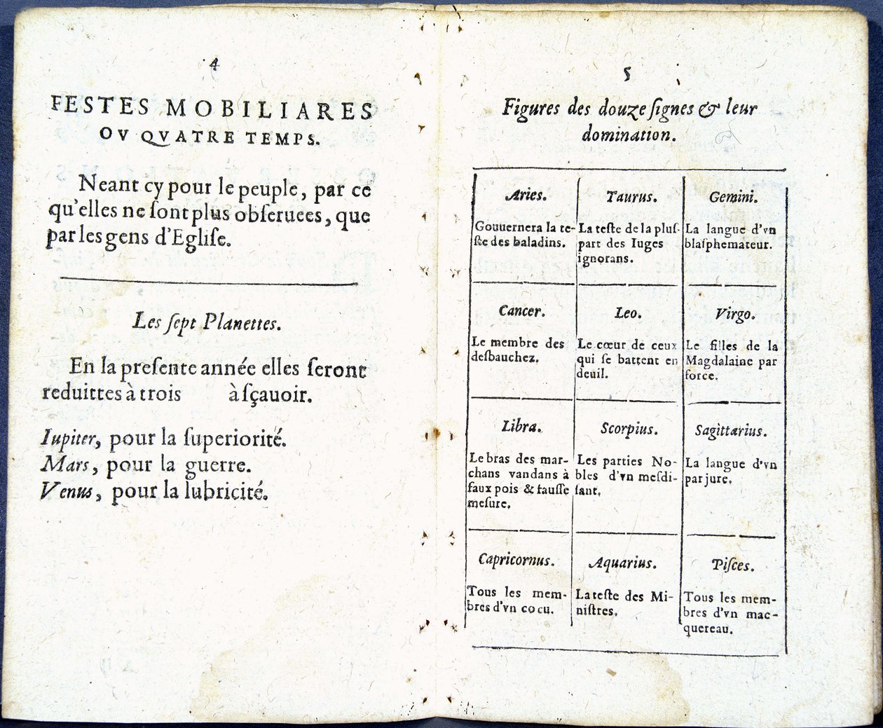 Gezegenler ve astrolojik işaretler esprili bir şekilde ele alındı - Jean Guerin tarafından “Almanach pour le temps passe” by French School