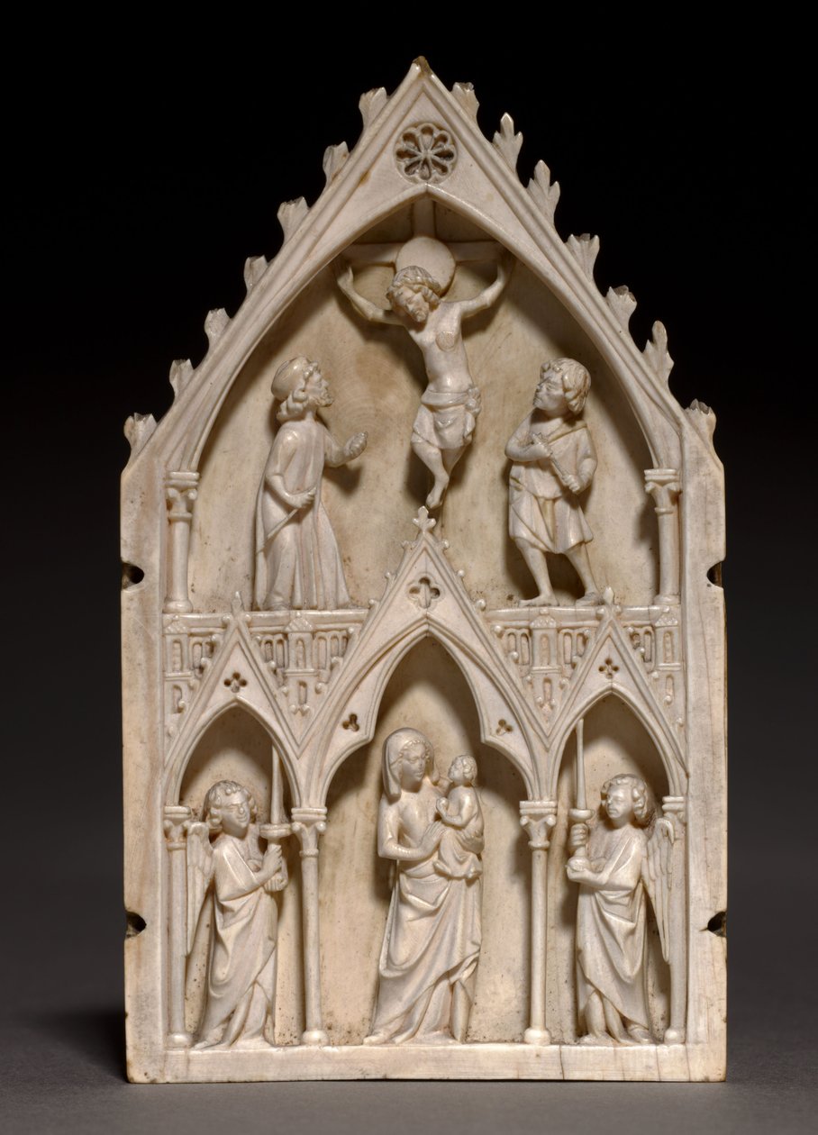 Plaket: Çarmıha Gerilme ve Meleklerle Bakire ve Çocuk, c.1250-1270 by French School