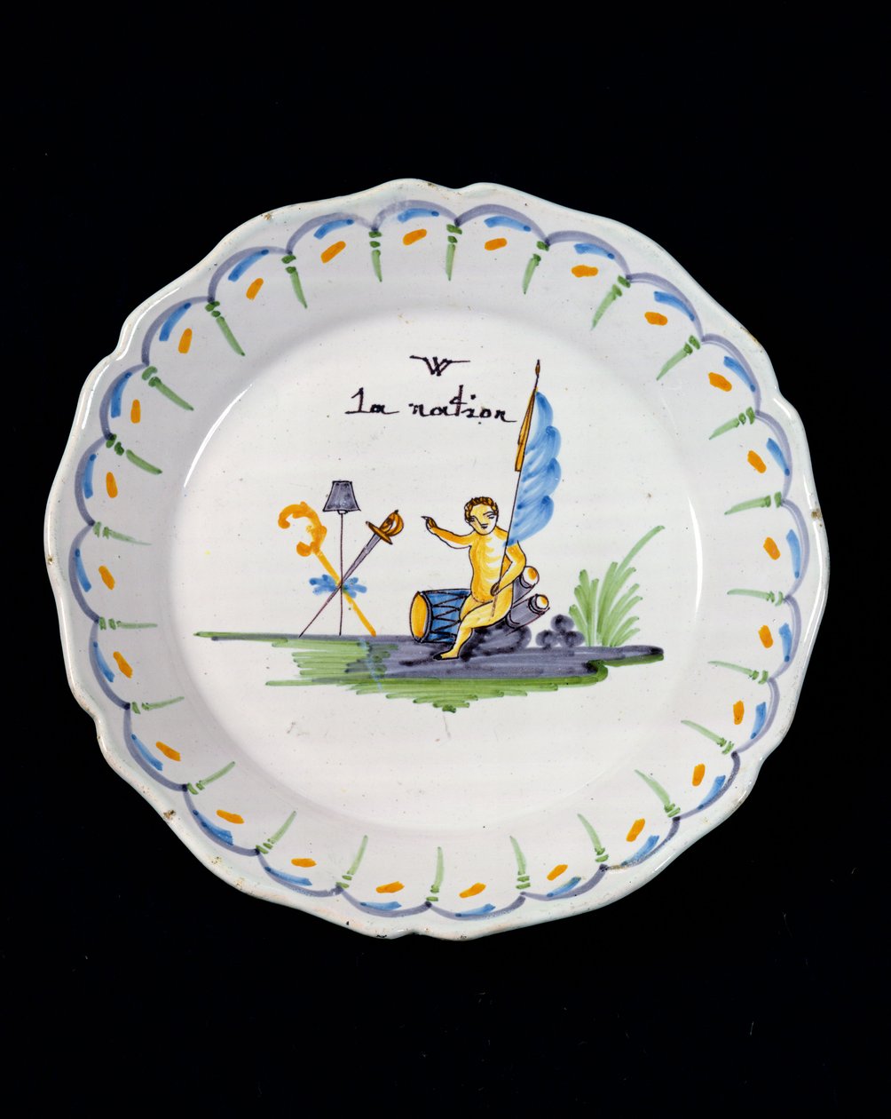Davul üzerinde oturan bir cin ile süslenmiş tabak ve The Three Order of the Nation (seramik) by French School
