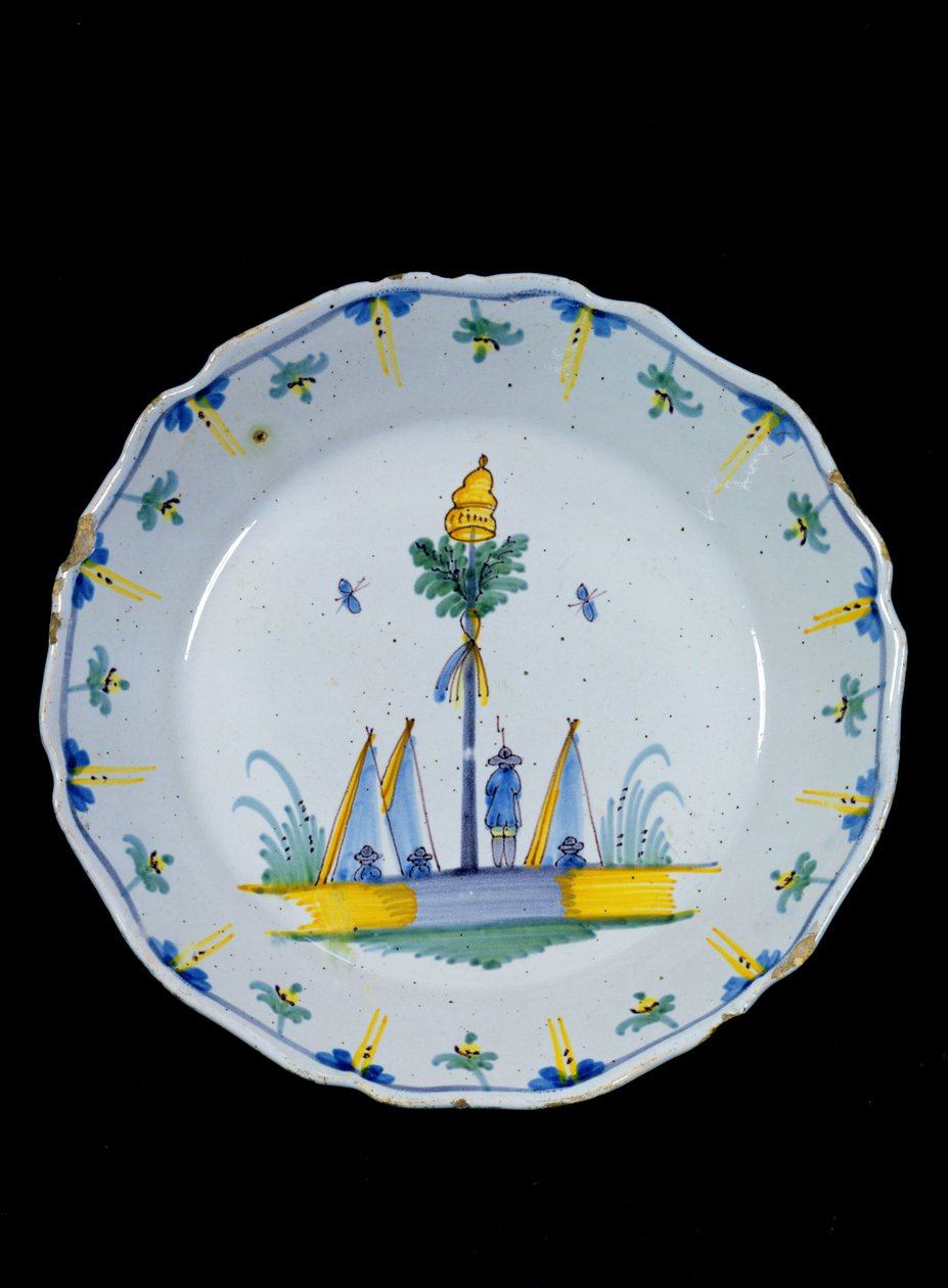 Üç çadırın dibine dikilmiş Özgürlük Ağacı ile süslenmiş tabak (seramik) by French School