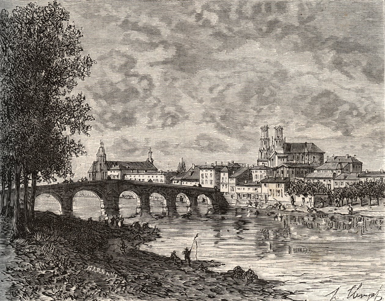 Pont-a-Mousson (Pont a Mousson) - Meurthe-et-Moselle - V.-A. Malt Brown. 1884 by French School
