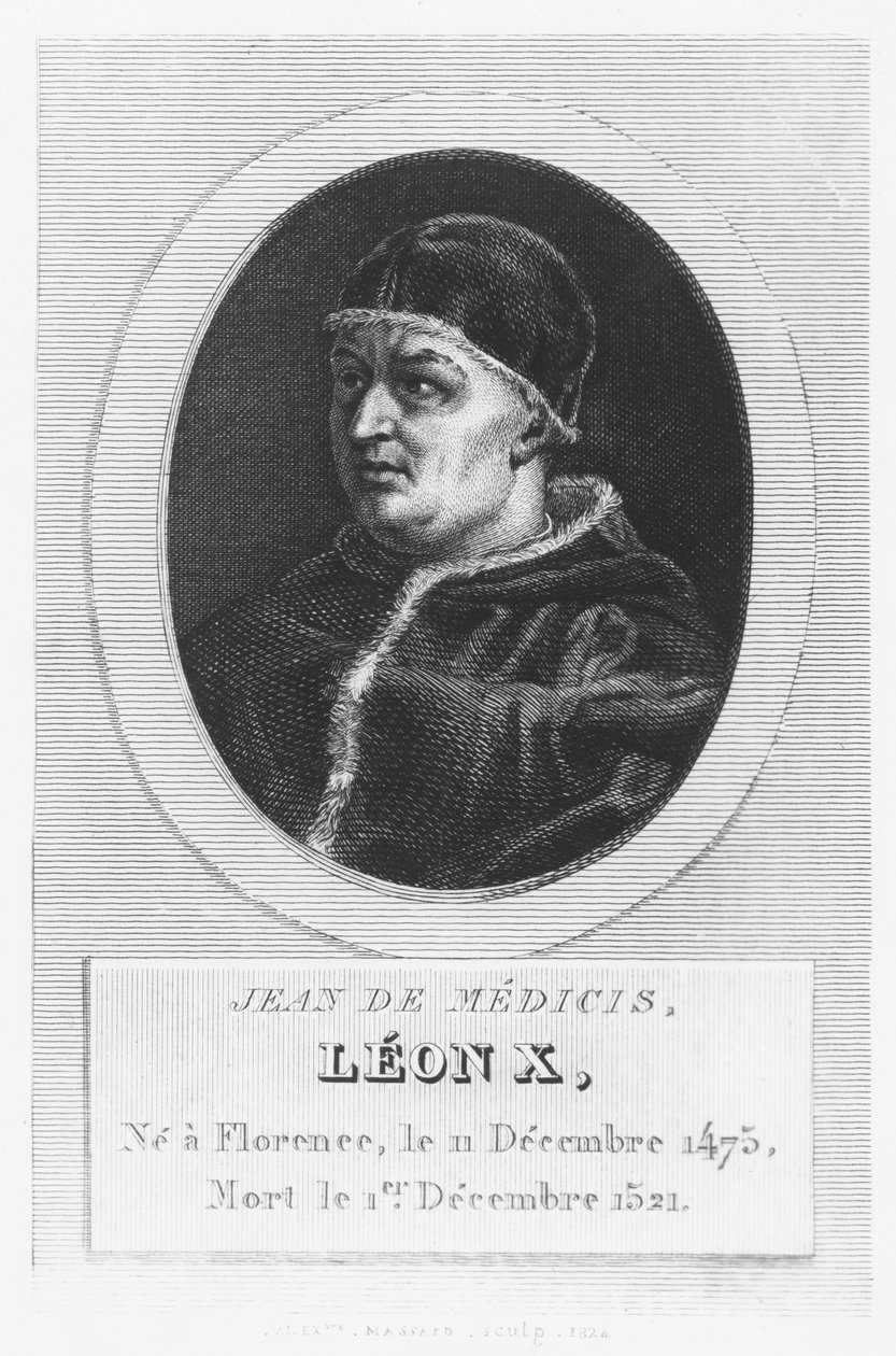 Papa Leo X, Giovanni di Lorenzo de Medici (gravür) by French School