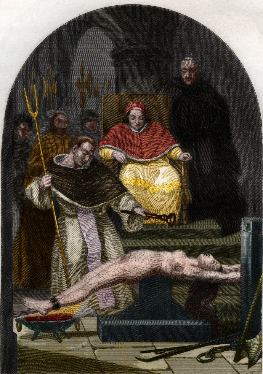 Papa Pius V, Engizisyon mahkemesine başkanlık ediyor. by French School