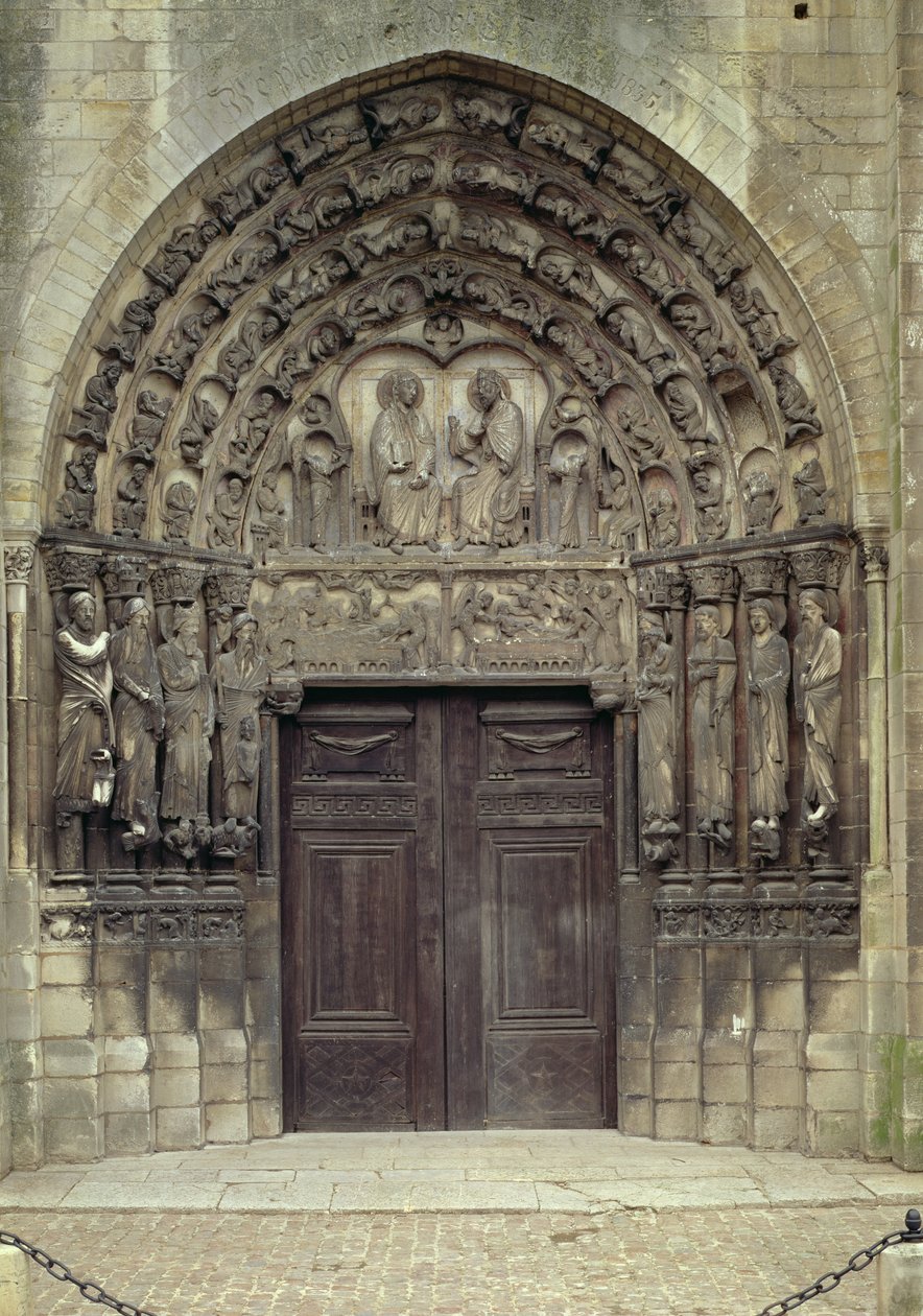 Entombment (fotoğraf) dahil İncil figürleri ve sahneleri ile portal ve çevredeki heykeller by French School