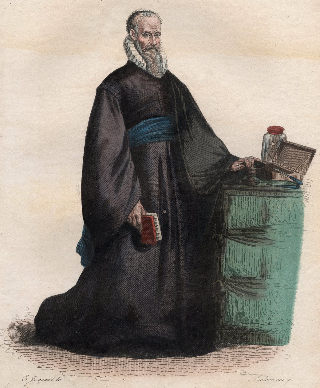 Ambroise Pare (1509-1590), Fransız cerrah portresi. Edmond Mennechet