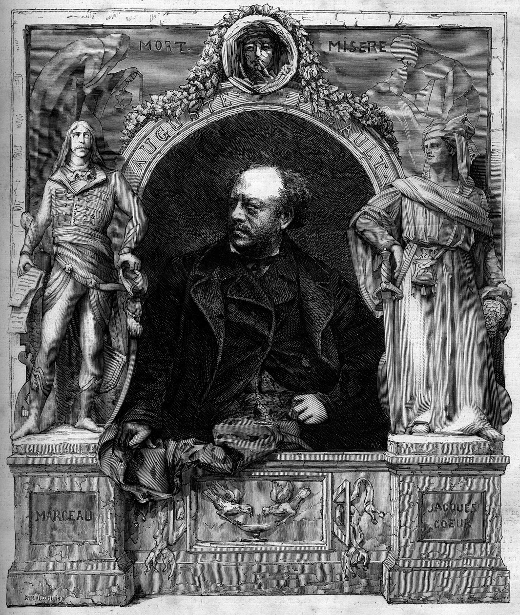 Antoine Augustin Preault (1809-1879), Fransız heykeltıraş portresi. Gravür “” The Illustrated World” n°1139, 25 Ocak by French School