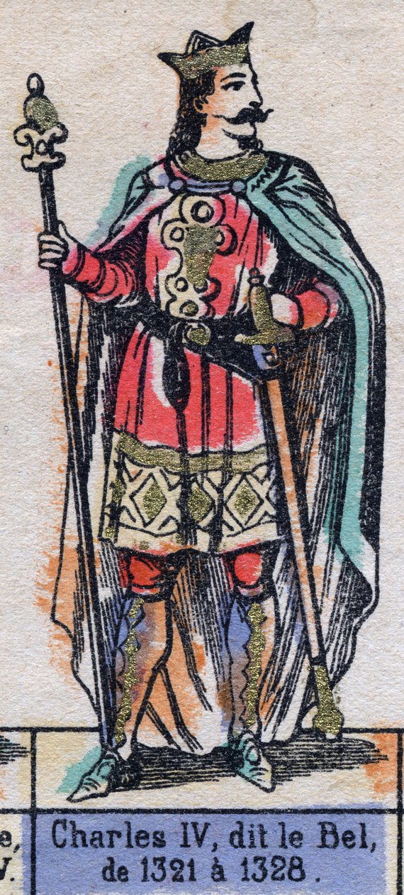 Charles the Bel (1294-1328) (Capetians hanedanı) olarak bilinen Fransa Kralı IV. Charles'ın portresi. 19. yüzyılın sonlarında illüstrasyon. by French School