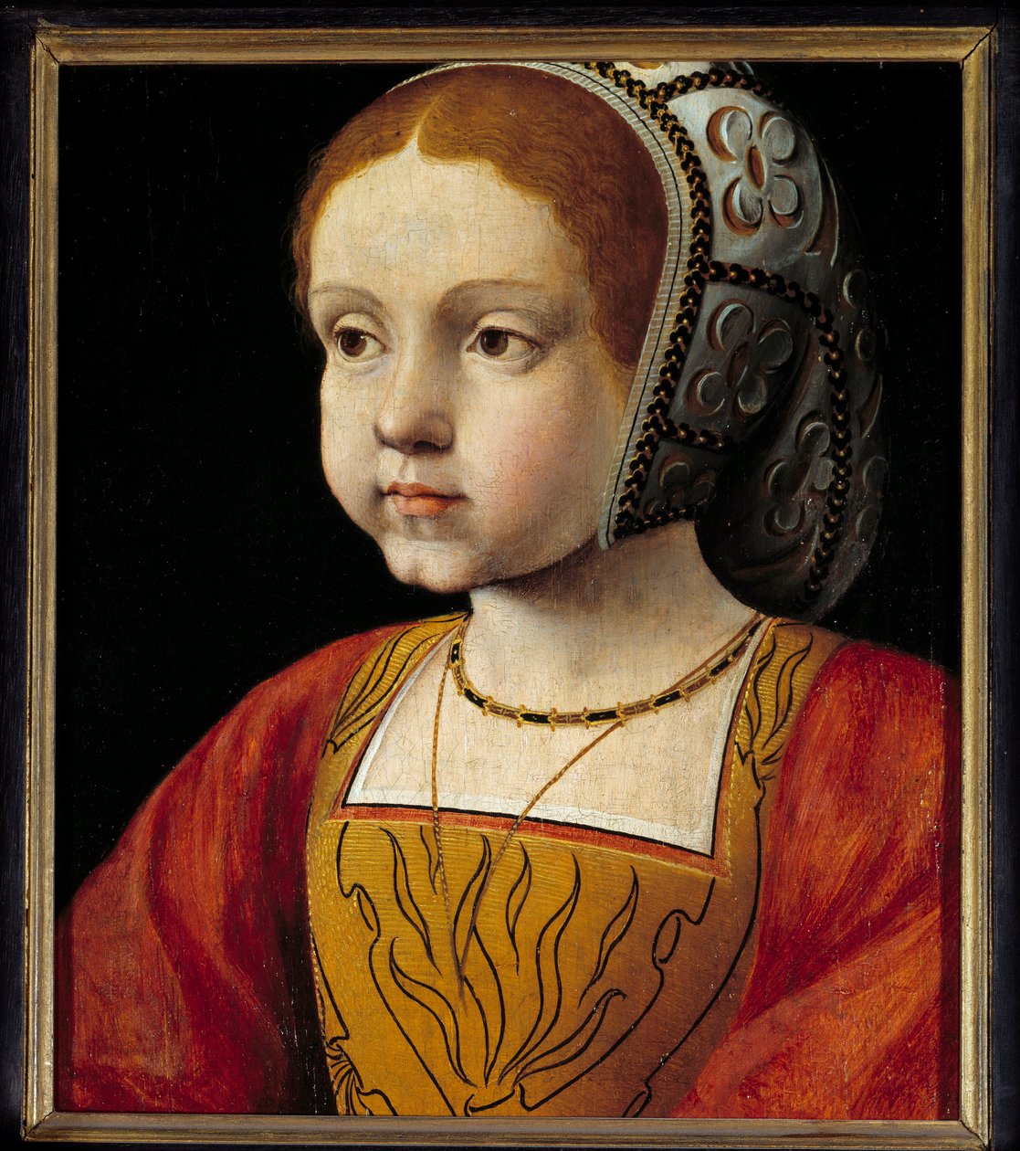 Portekiz ve sonra Fransa kraliçesi Habsburg çocuğunun Eleonore portresi (1498-1558) Fransız Okulu resmi. 16. yüzyıl Güneşi. 0,3x0,23 m versay, kale müzesi by French School