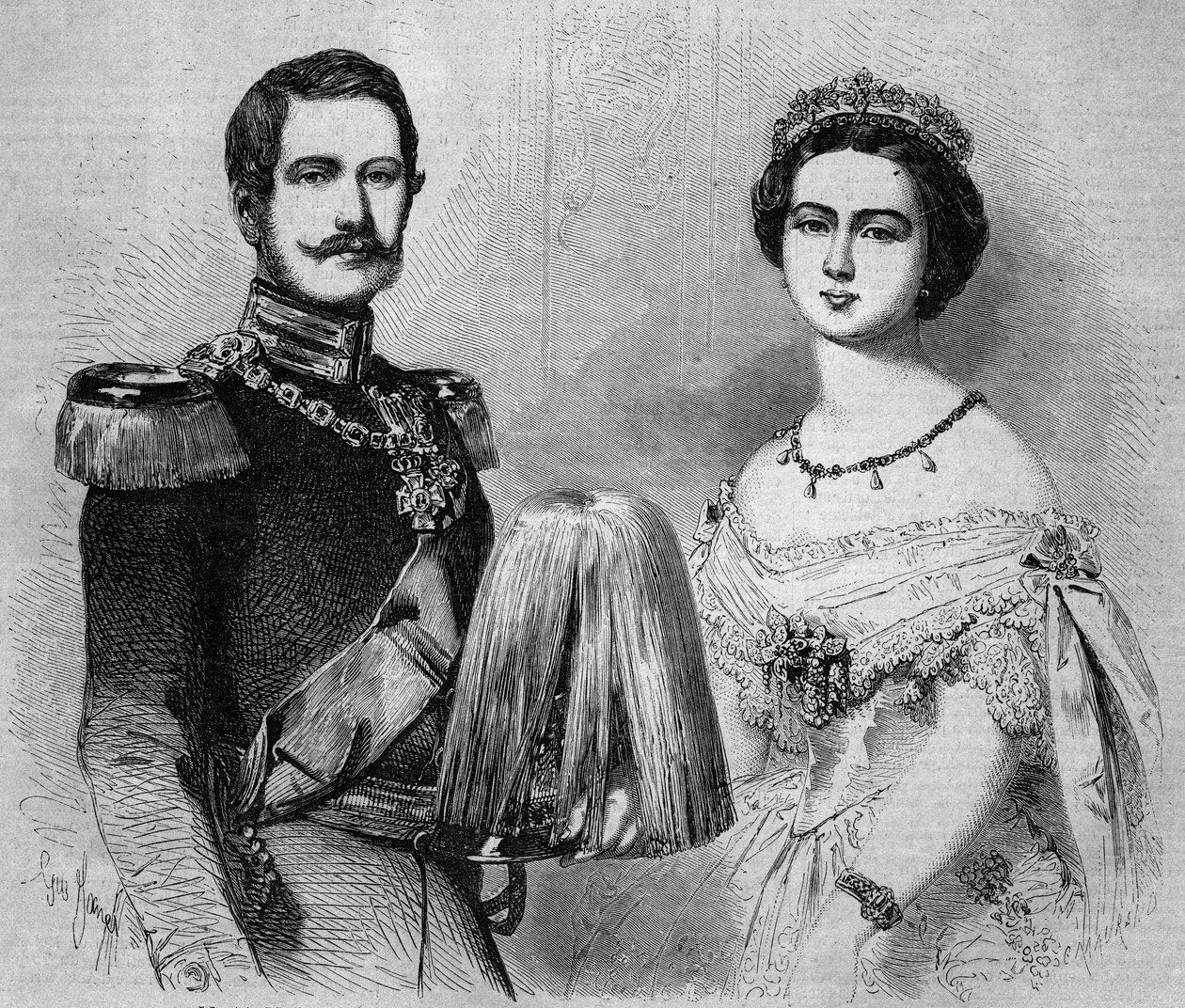 Prusyalı Frederic Guilllaume (1831-1888, gelecekteki Frederic III, Prusya Kralı ve Alman İmparatoru) ve nişanlısı, İngiltere Prensesi Victoria