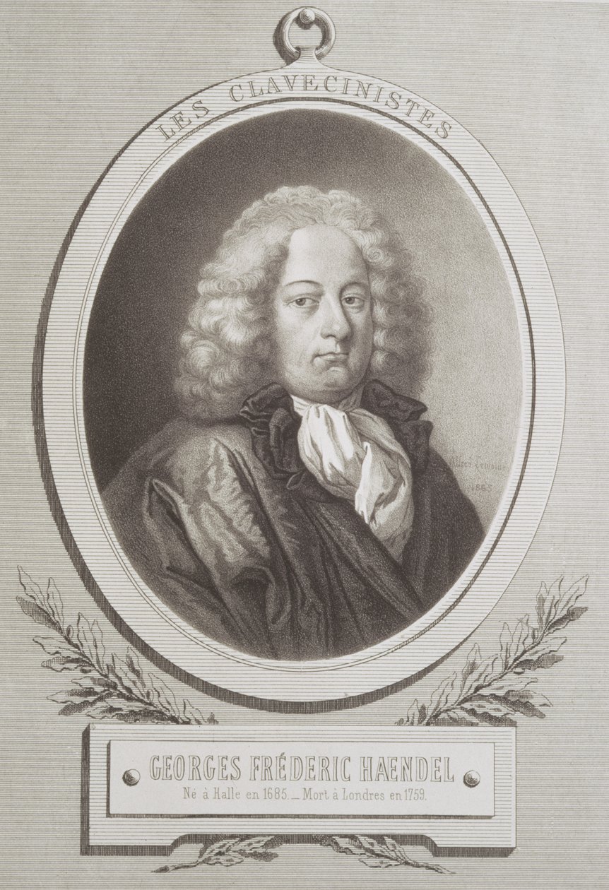 Portrait of George Frederick Handel (1685-1759) frontispiece of a music score by French School