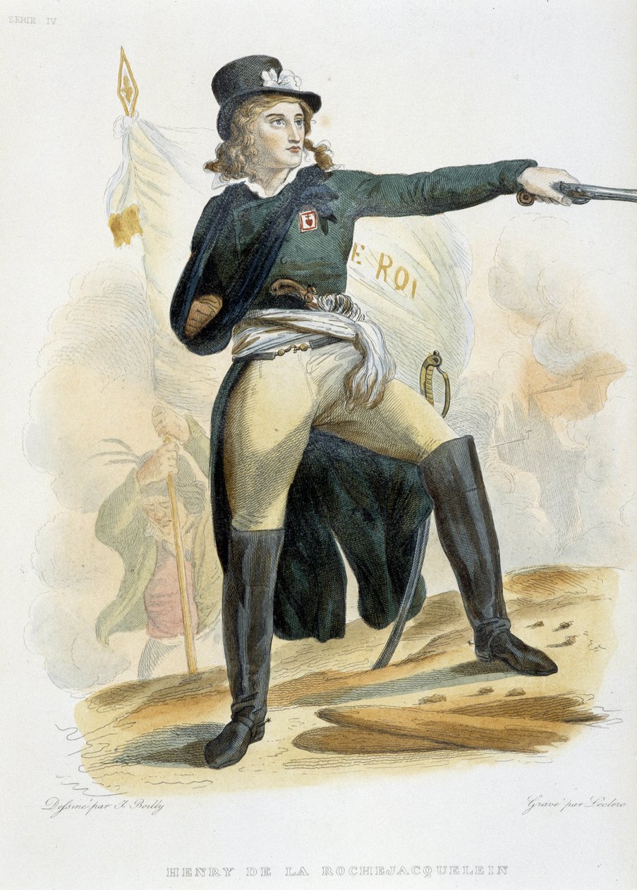 La Rochejaquelein Kontu (veya Orchard de La Rochejacquelein) Henri du Vergier'in (1772-1794) "" live le roi"" (göğsünde Vendeens'in amblemi) bayrağıyla portresi - "" Le Plutarque Français"de ”” Mennechet, Cilt 8 1 by French School