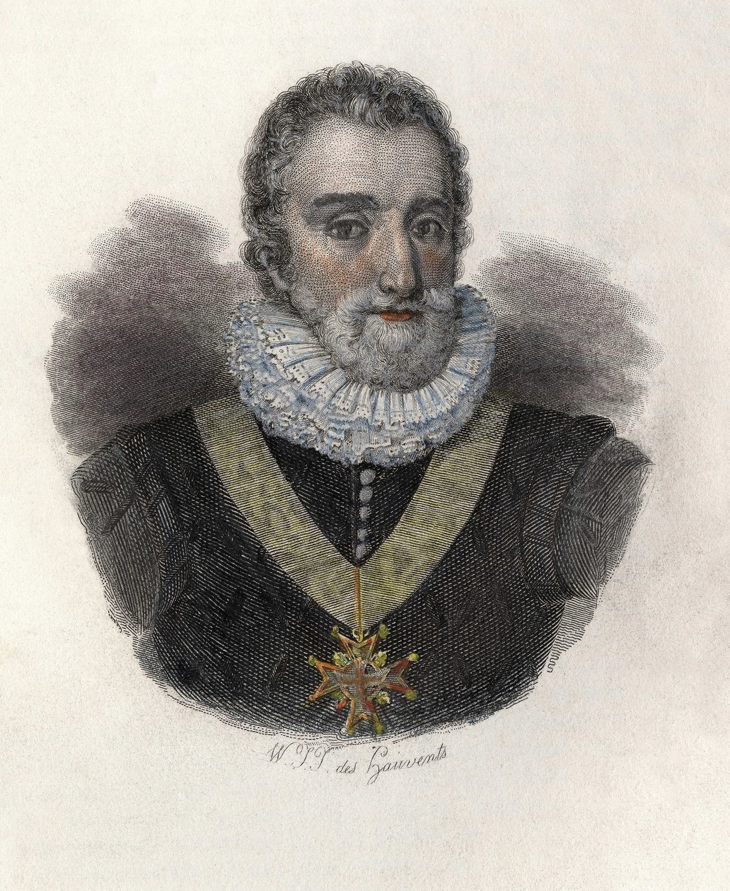 Henry IV (1553-1610), Fransa Kralı (1589-1610) ve Navarre (1572-1610) portresi. "" Faydalı Adamların Portreleri"nde" by French School