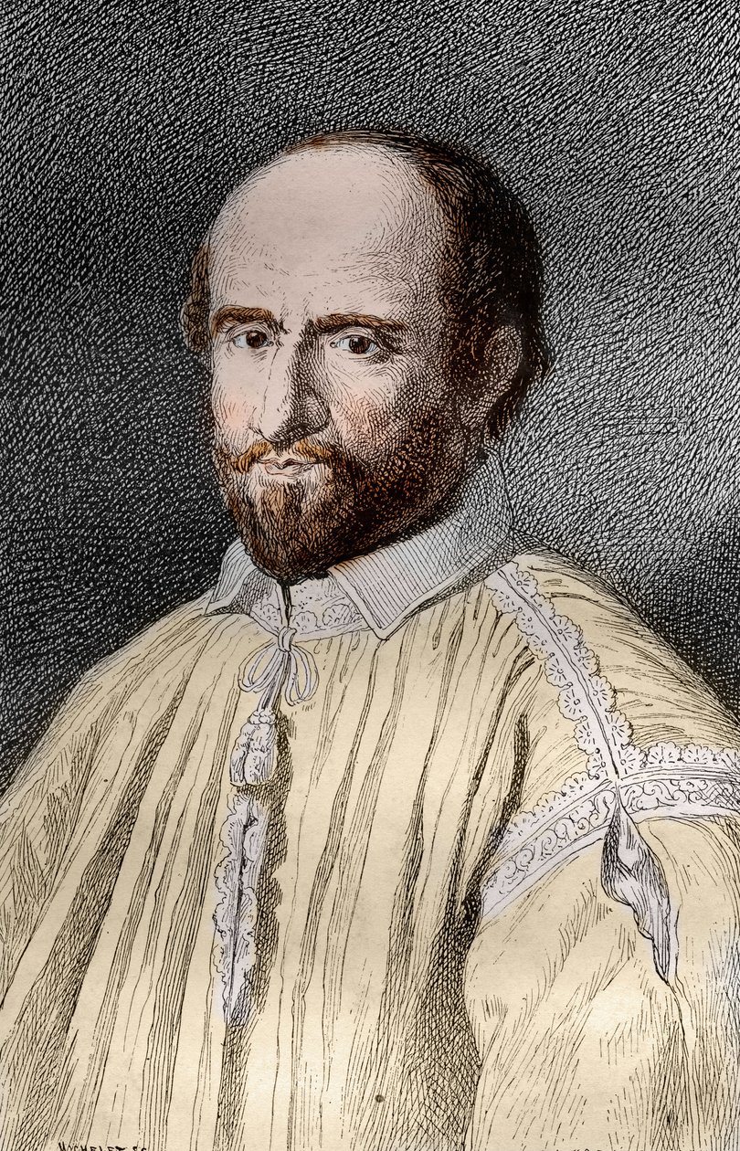 Jean Duvergier de Hauranne (1581-1643), Saint-Cyran Abbe, Fransız din ve teolog Jansenist'in portresi (Jean du Vergier de Hauranne, Saint Cyran Abbe (1581-1643) Jansenciliği Fransa'ya sokan Fransız keşiş) Gravür “ Gizemler by French School