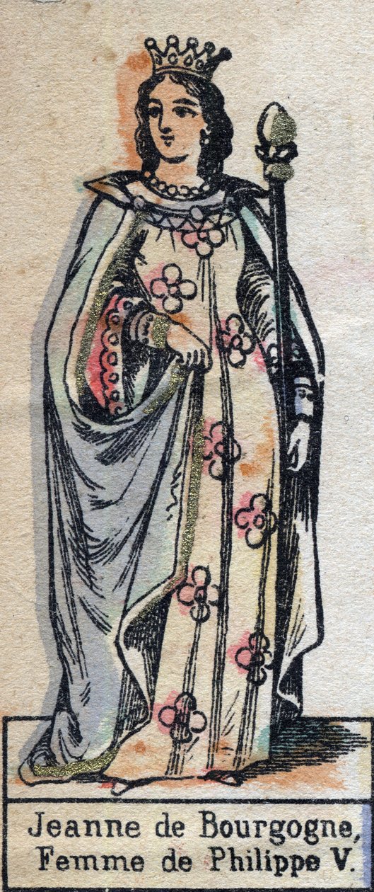 Joan of Burgundy'nin portresi (yaklaşık 1291-1330), Fransa Kralı V. Philip'in karısı. (Kaptan hanedanı). 19. yüzyılın sonlarında illüstrasyon. by French School